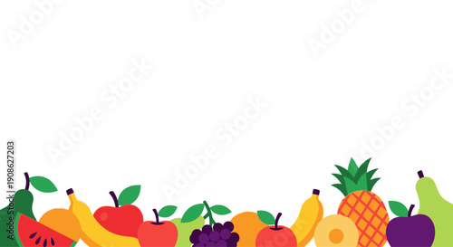 Colorful Assorted Fruits Border with Copy Space - Healthy Food Illustration