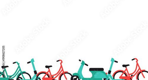 Set of bicycles and scooters, flat design, white background, copy space