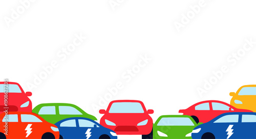 Colorful Cars Traffic Jam Illustration with Copy Space