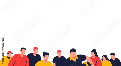 Diverse group of people in flat illustration style with copy space