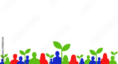 Diverse Group of People with Growing Plants, Symbolizing Growth and Community