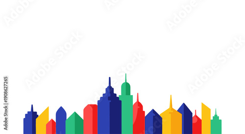 Colorful City Skyline Flat Illustration with Copy Space