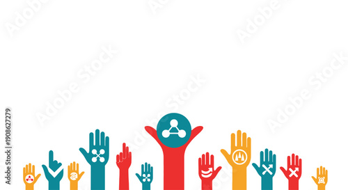 Diverse Hands Holding Symbols of Ideas, Unity, and Connection