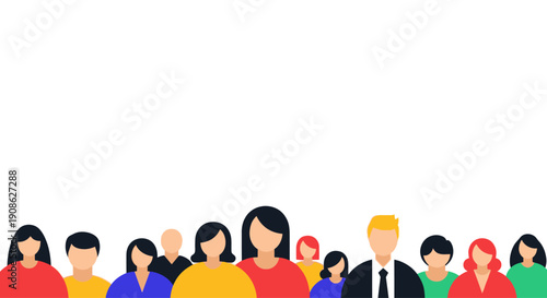 Diverse group of people illustration, diverse crowd, community concept, flat design
