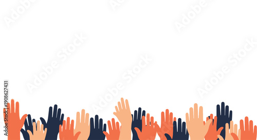 Diverse Hands Raised Upwards, Voting, Agreement, Participation, Copy Space