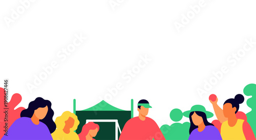 Diverse People Group Outdoor Gathering Flat Illustration with Copy Space