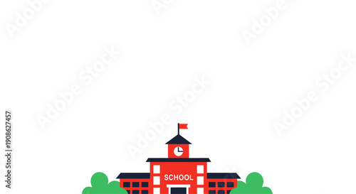 Flat illustration of a school building with trees and copy space