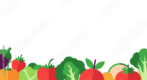 Healthy Food Assortment - Fresh Vegetables and Fruits Border with Copy Space