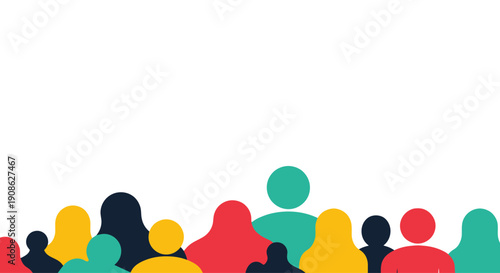 Diverse People Crowd Silhouette Flat Illustration with Copy Space