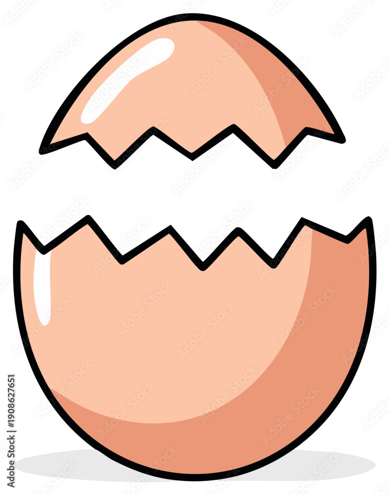 Obraz premium Cracked Egg Shell Illustration Empty Broken Eggshell Halves Graphic Symbol