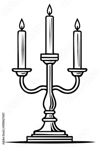 Elegant three-branched candelabra with burning candles, classic design, illustration