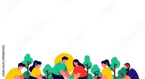 Diverse People Planting Trees Together in a Green Park, Environmental Concept
