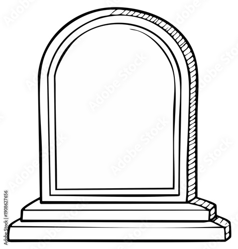 Blank Arched Gravestone Line Art Illustration Empty Tombstone Memorial