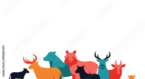 Colorful Flat Illustration of Diverse Animals Grouped Together