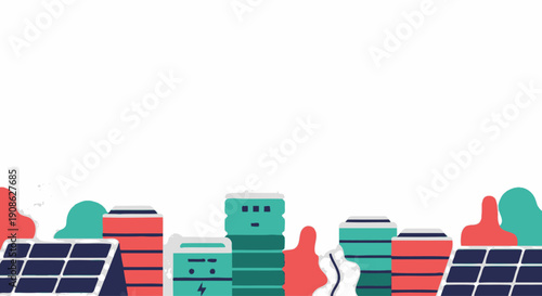 Flat Illustration of Renewable Energy with Solar Panels and Buildings