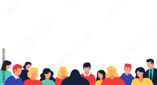 Diverse People Crowd Gathering Together, Flat Illustration with Copy Space