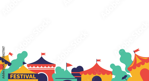 Colorful Festival Tents and Green Trees Illustration with Copy Space