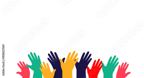 Diverse Hands Raised Upwards, Unity and Community Concept
