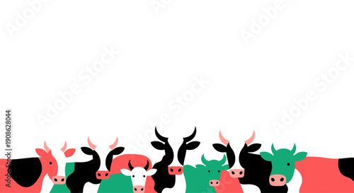 Herd of Cows in Flat Illustration Style with Copy Space