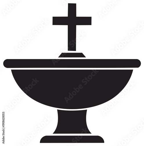 Christian Baptismal Font with Cross Symbol Simple Black Icon for Religious Ceremony