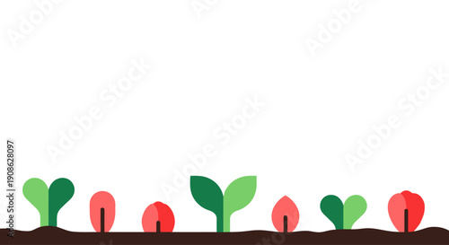 Green sprouts growing from soil, flat illustration with copy space