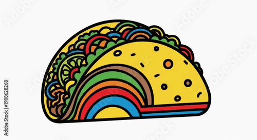 Colorful Ornamental Geometric Fast Food Illustration Flat Solid Color Isolated on White Background