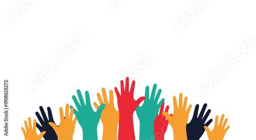 Diverse Hands Raised Upwards - Unity, Teamwork, Voting, Support, Celebration