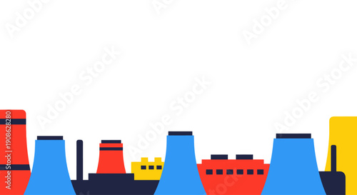 Modern Industrial Factory Landscape with Colorful Chimneys and Copy Space
