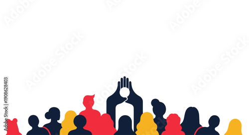 Diverse Group of People Silhouette with Hands Holding Circle Icon - Community, Unity, Support
