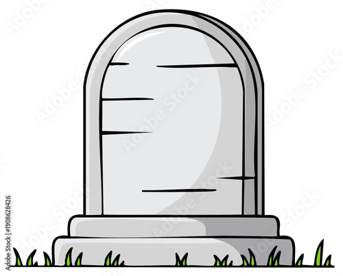 Simple cartoon gravestone monument with grass details and blank inscription area