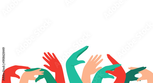Diverse Hands Raised Upward, Celebration, Community, Unity, Copy Space