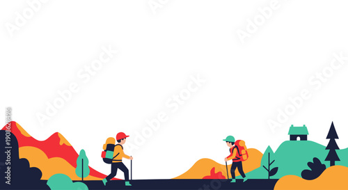 Hiking adventure flat illustration with copy space
