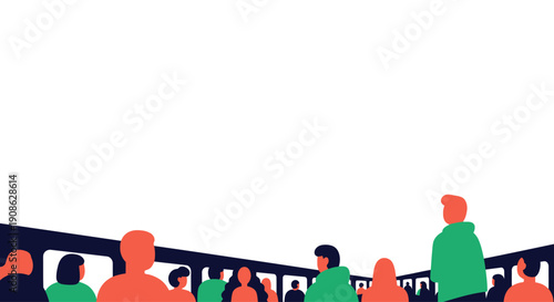 Diverse crowd of people gathered, minimalist illustration with copy space