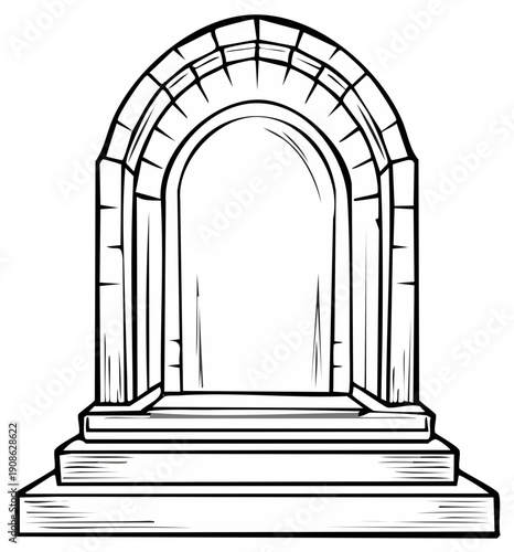 Stone Archway Entrance with Steps Outline Illustration Portal Gateway Doorway