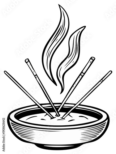 Incense Sticks Burning in a Bowl with Wisps of Smoke Art