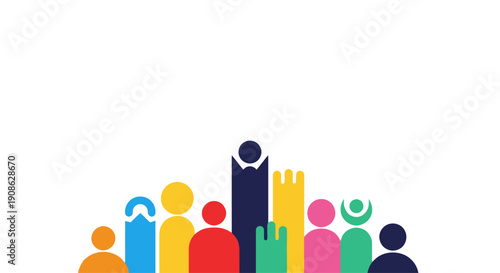 Diverse group of colorful abstract people icons on white background, flat design