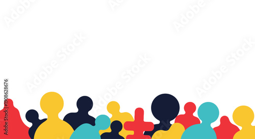 Diverse Crowd Silhouette Flat Illustration with Copy Space