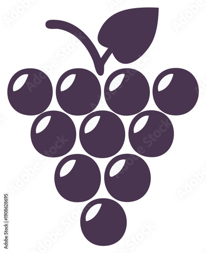 Dark Purple Grape Cluster with Leaf Isolated Illustration for Graphics and Design