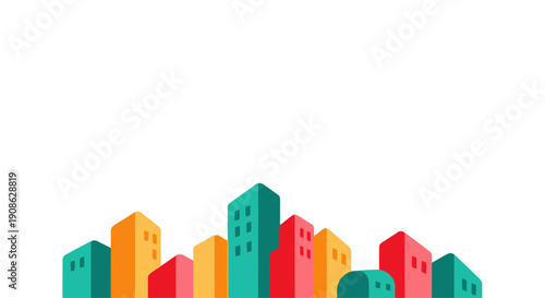 Colorful modern city skyline flat illustration with copy space