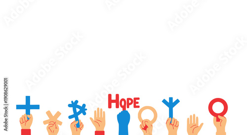 Diverse Hands Holding Symbols of Hope and Unity