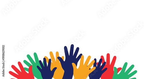 Diverse Hands Raised Up - Unity, Teamwork, Volunteering Concept