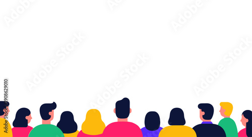 Diverse group of people in flat illustration style, with copy space above