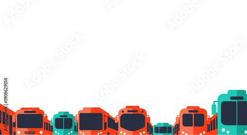 Modern City Buses Lined Up, Urban Transportation, Flat Illustration with Copy Space