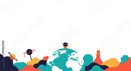 Global Education and Science Flat Illustration with Copy Space
