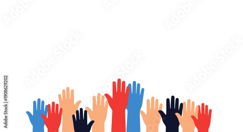 Diverse Hands Raised Up, Voting, Volunteering, Community, Celebration, Copy Space