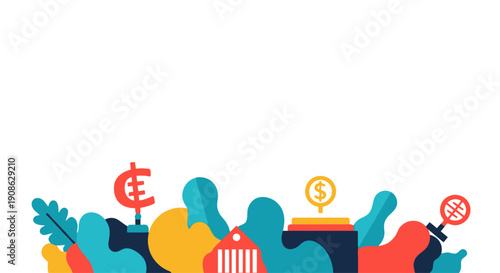 Financial Growth and Investment Concept with Currency Symbols and Abstract Shapes