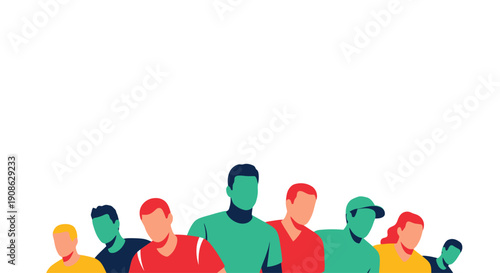 Diverse Group of People Standing Together Flat Illustration with Copy Space