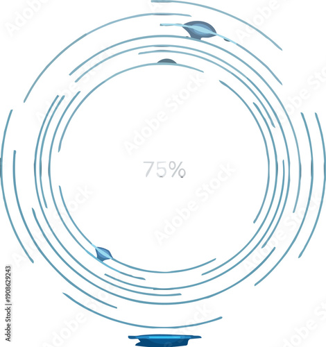 Futuristic digital loading circle graphic displaying seventy five percent progress on a dark technological background symbolizing data transfer speed and system status