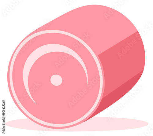 Rolled pink ham or sausage meat with a swirl pattern, a simple flat vector food illustration