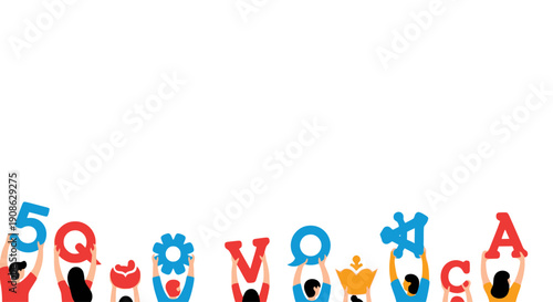 Diverse People Holding Up Letters and Numbers, Communication Concept, Copy Space